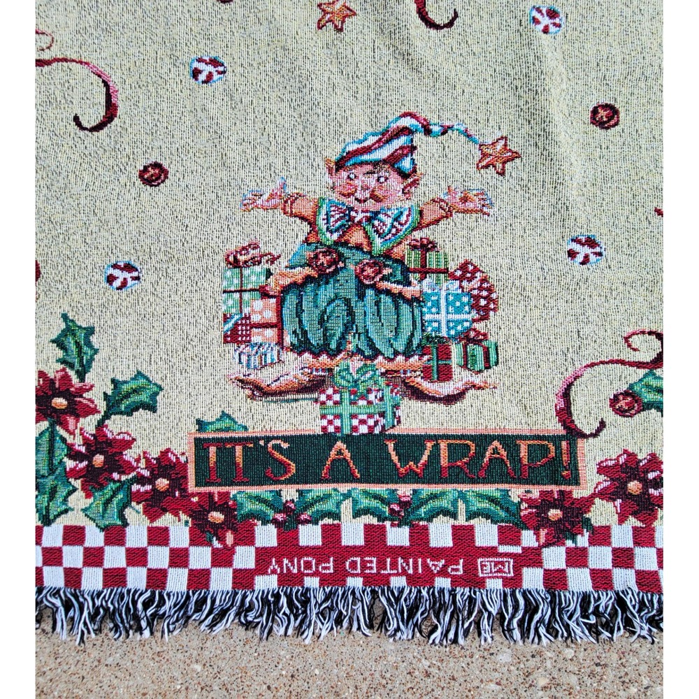 It's a Wrap! Christmas Holiday Woven Fringed Tapestry Throw Blanket 50 x 70